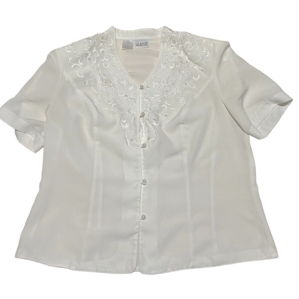 Vintage Liz Baker Blouse Shirt Women’s Size 12 Top Beautiful Embroidered Pearl